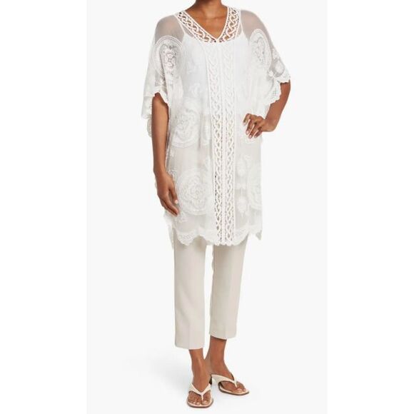 Vince Camuto Leaf Lace Topper Womens One Size OS White Sheer Lace V Neck NEW - Picture 1 of 10
